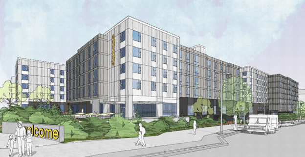 A street-level rendering of a TOD site at Federal Way Downtown Station.