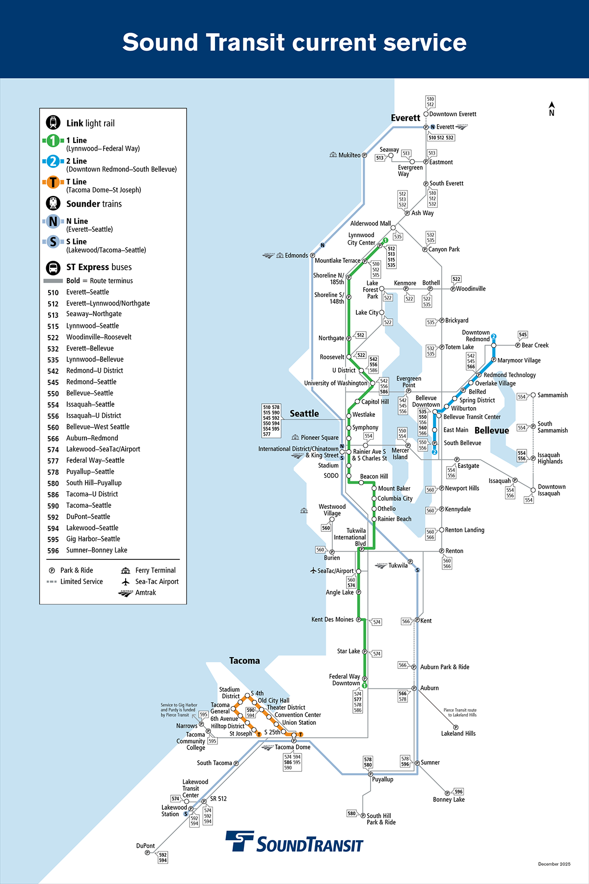 Map depicting Sound Transit current services. Use our trip planner to plan your trip. 
