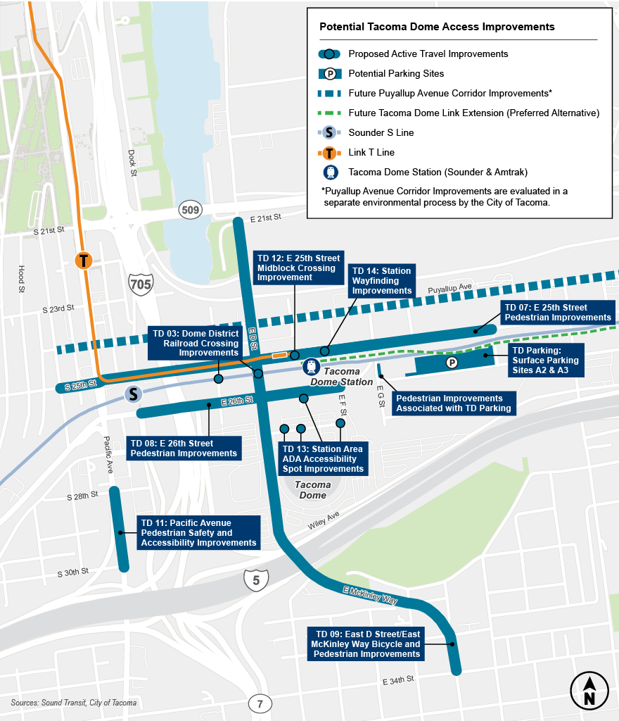Map depicting Tacoma Dome Access Improvements project area