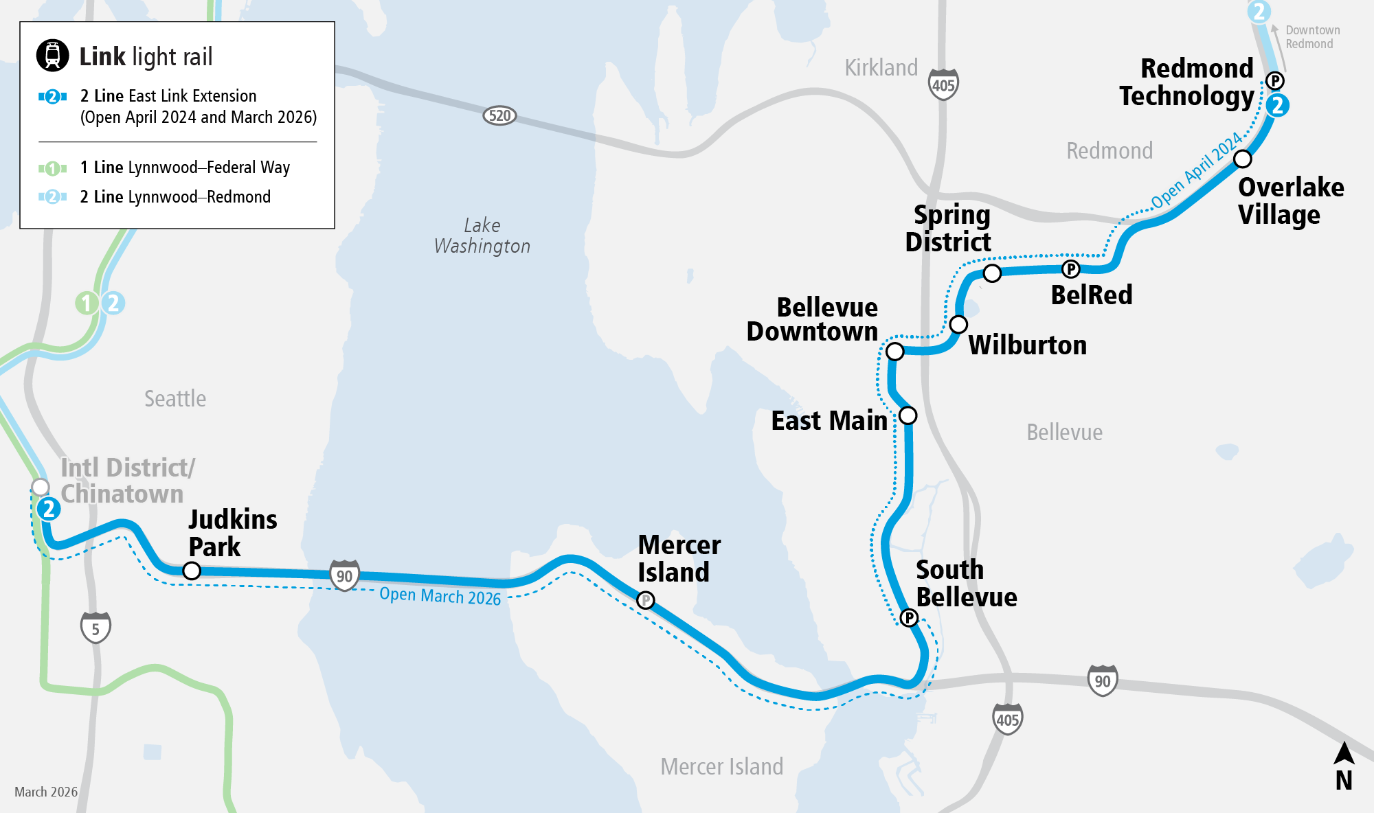 Map depicting East Link extension