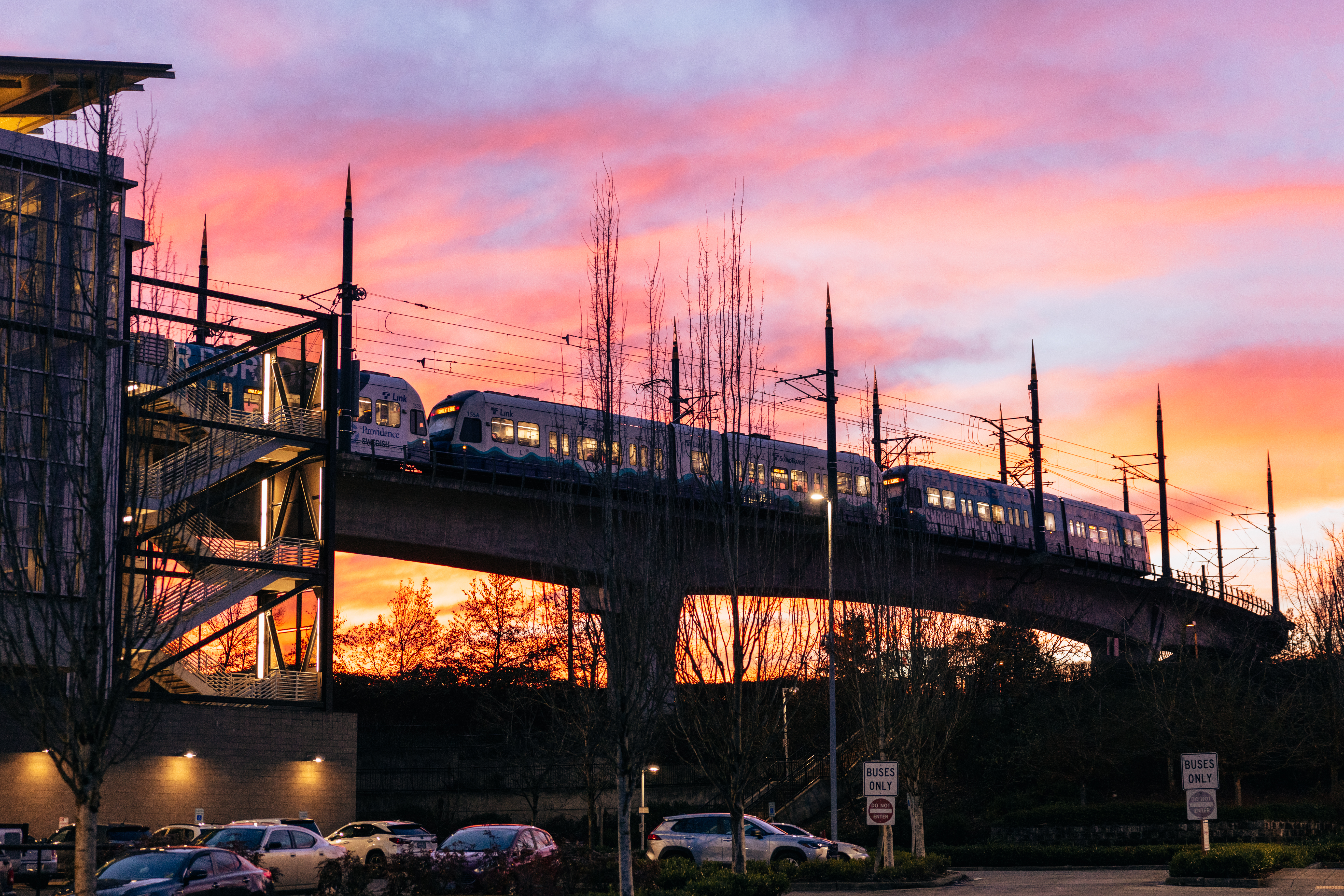 Link train at sunset