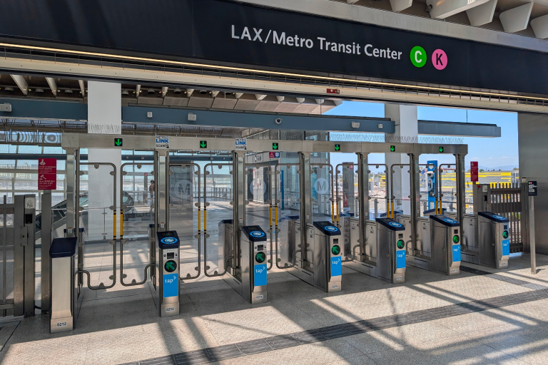 Image depicting example fare gates from LA Metro's LAX transit center. 