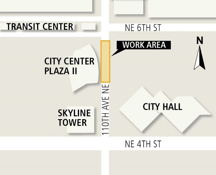 Map illustrating location of road closure in Bellevue.