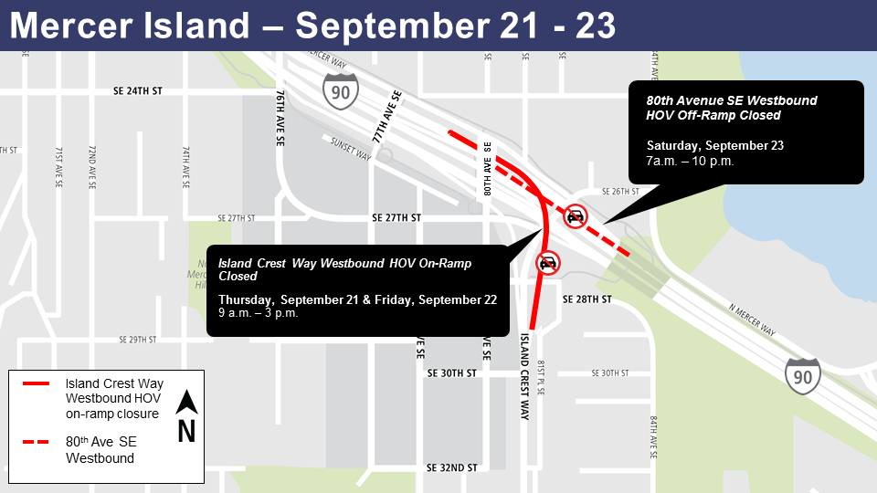 Map of Mercer Island closure Sept. 21-23