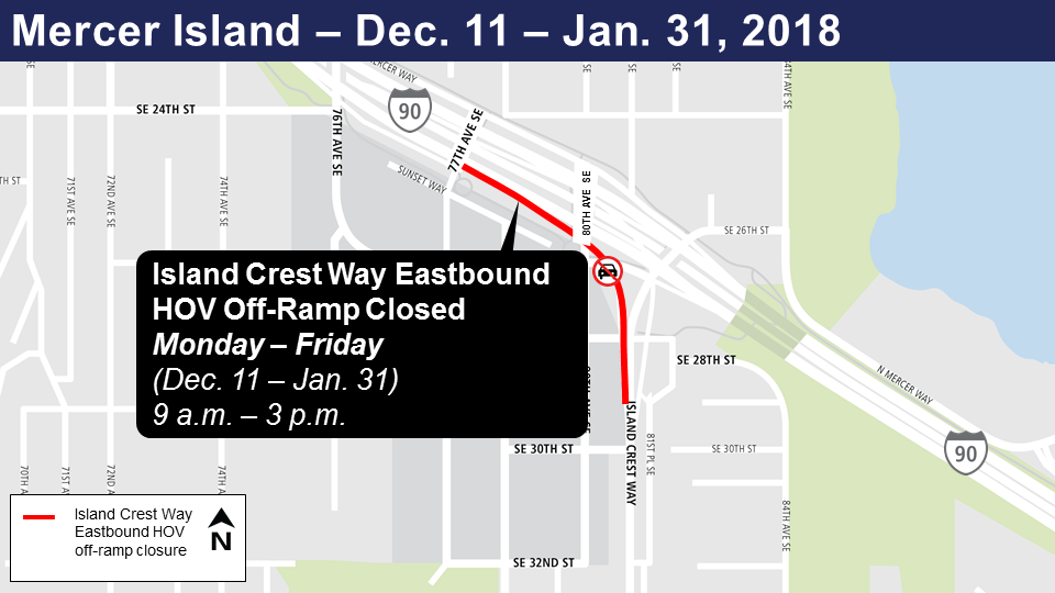 Map of Island Crest Eastbound HOV off-ramp closure Dec. 11-Jan. 31