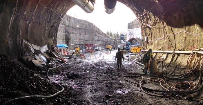 Looking south from inside the tunnel where trains will run under downtown Bellevue