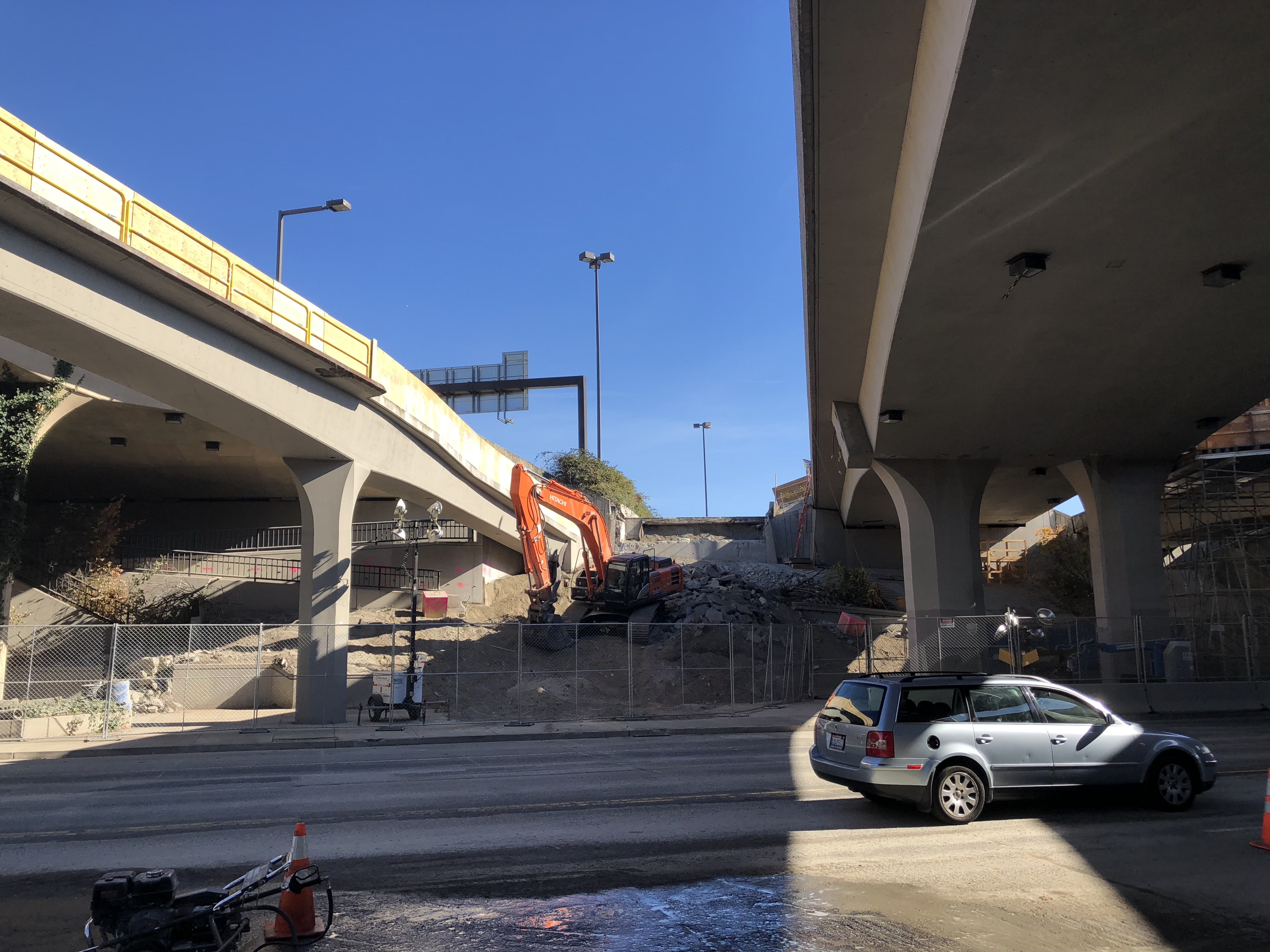 View of the demolished bridge looking east