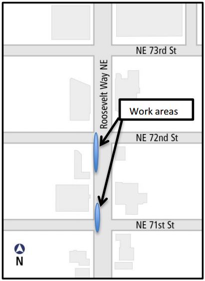 lane closure on Roosevelt Way between 71st and 72nd