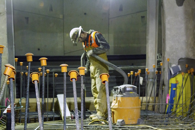 Rebar is installed into each cross passage before the final concrete is poured