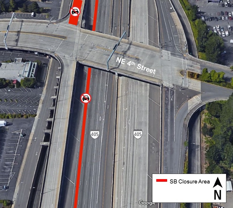 Map of March 12-15 overnight lane closures I-405