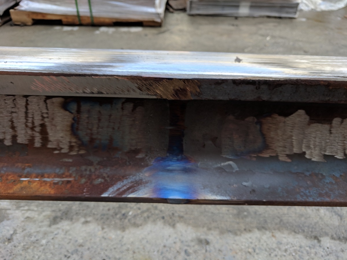 Closeup of a rail weld