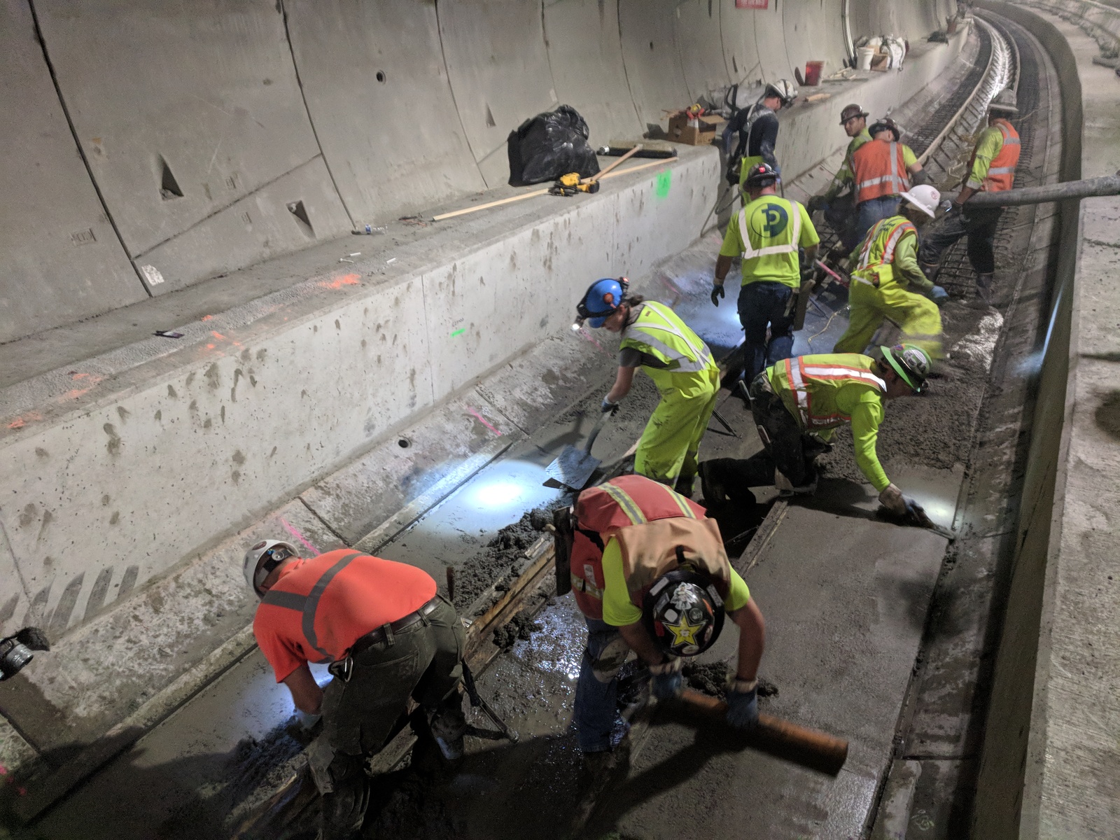 Pouring concrete in the Northgate tunnels