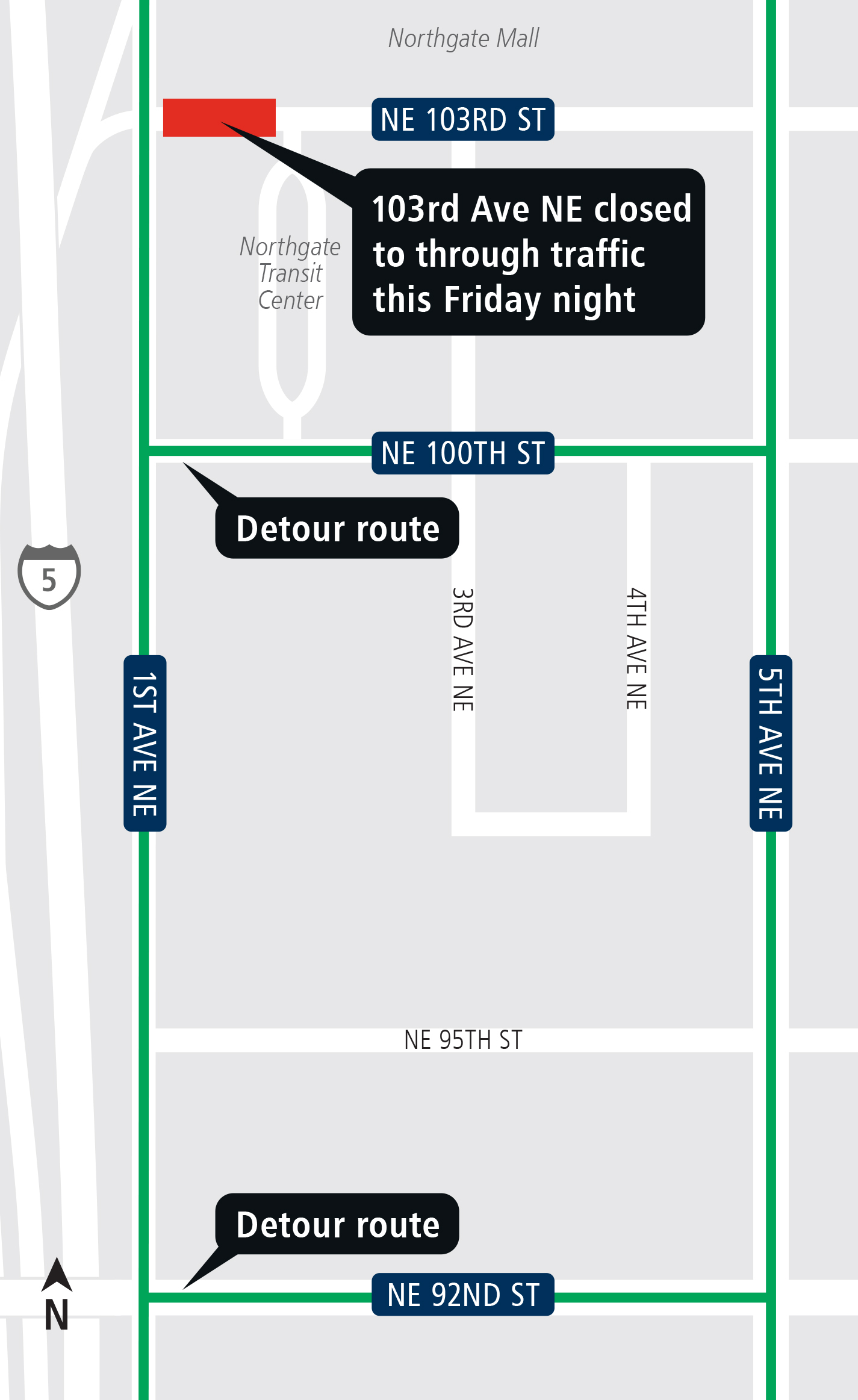 Map of NE 103rd Street closure February 2017