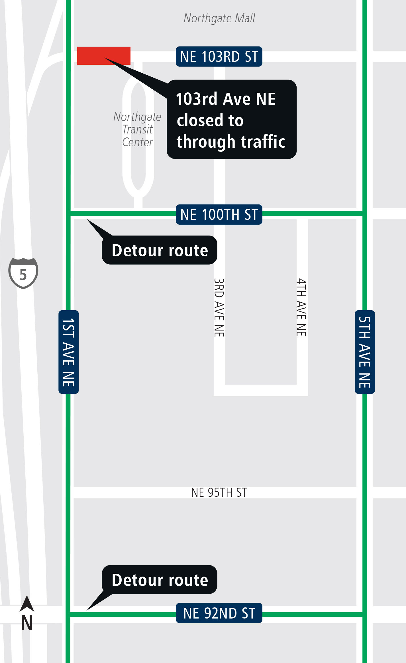 Map of NE 103rd Street Closure March 2017