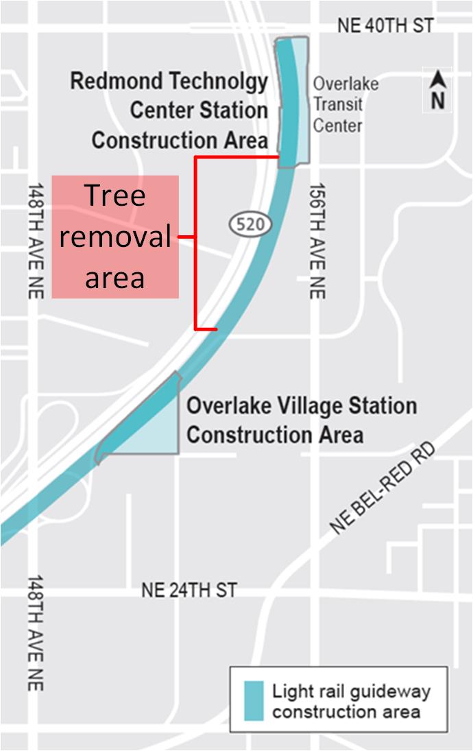 Map of tree removal area at Overlake Village Station