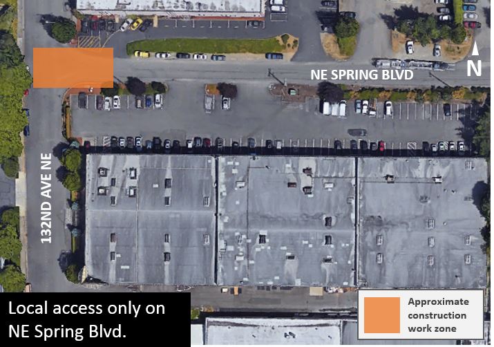 Map of NE Spring Blvd access during nighttime closures March 2018