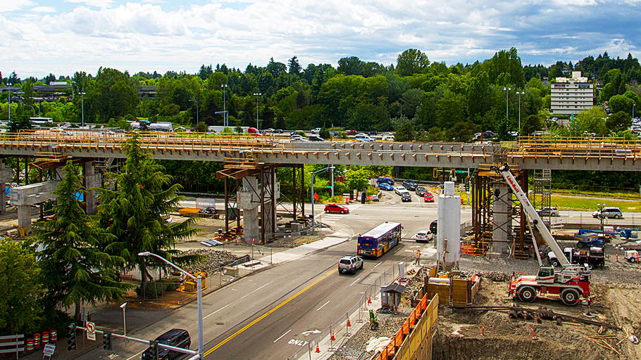 west view of Northgate Link light rail station construction