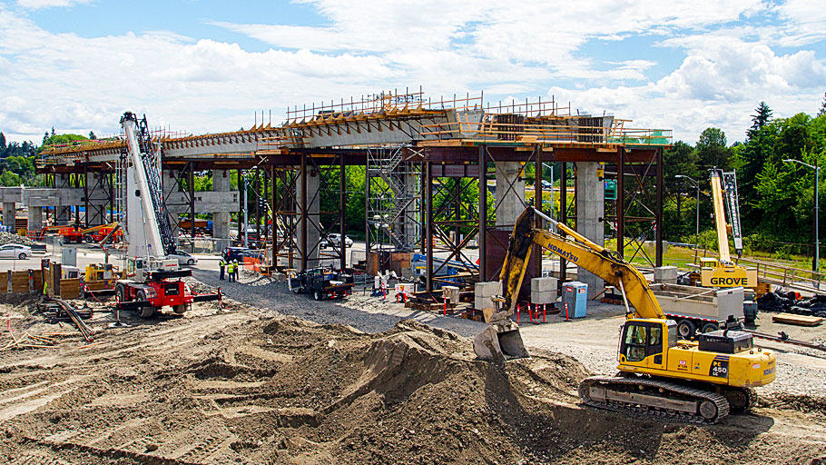 southwest view of Northgate Link light rail station construction