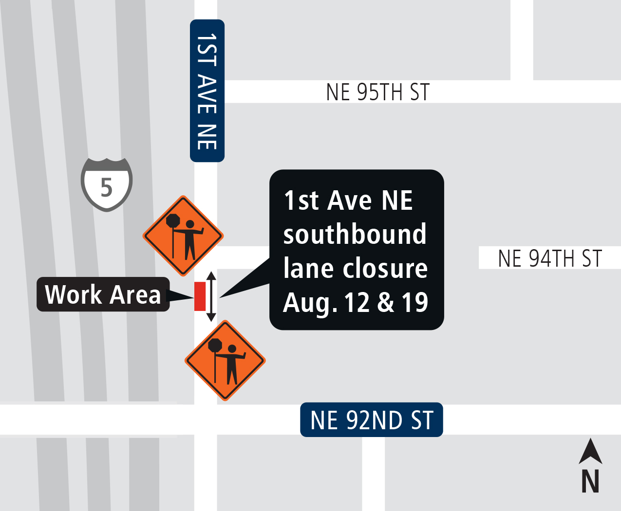 Map of 1st Ave NE closure area August 2017