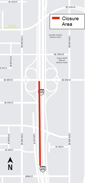 Map of overnight I-405 closures March 19-23