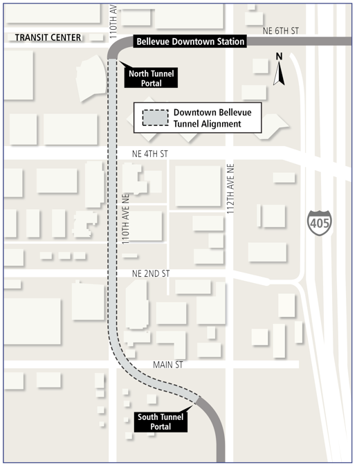 Downtown Bellevue tunnel alignment