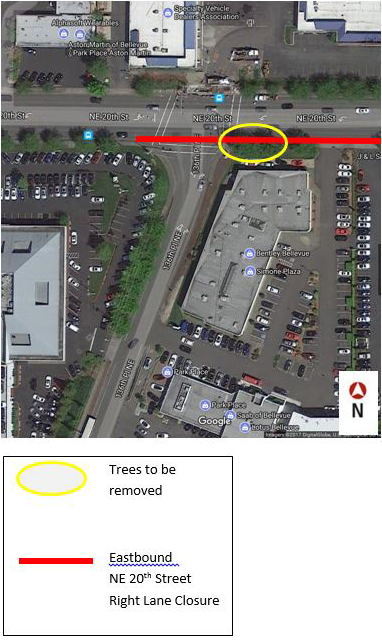 Map of lane closure on Northeast 20th Avenue Street in BelRed.