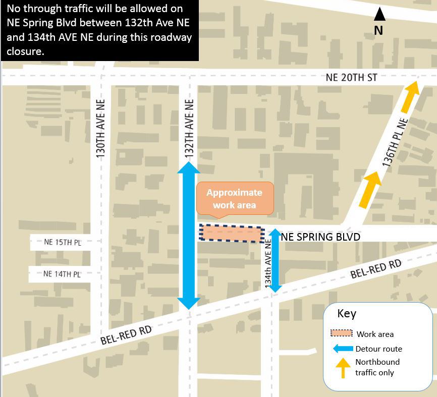 Map of Northeast Spring Boulevard closure in BelRed.