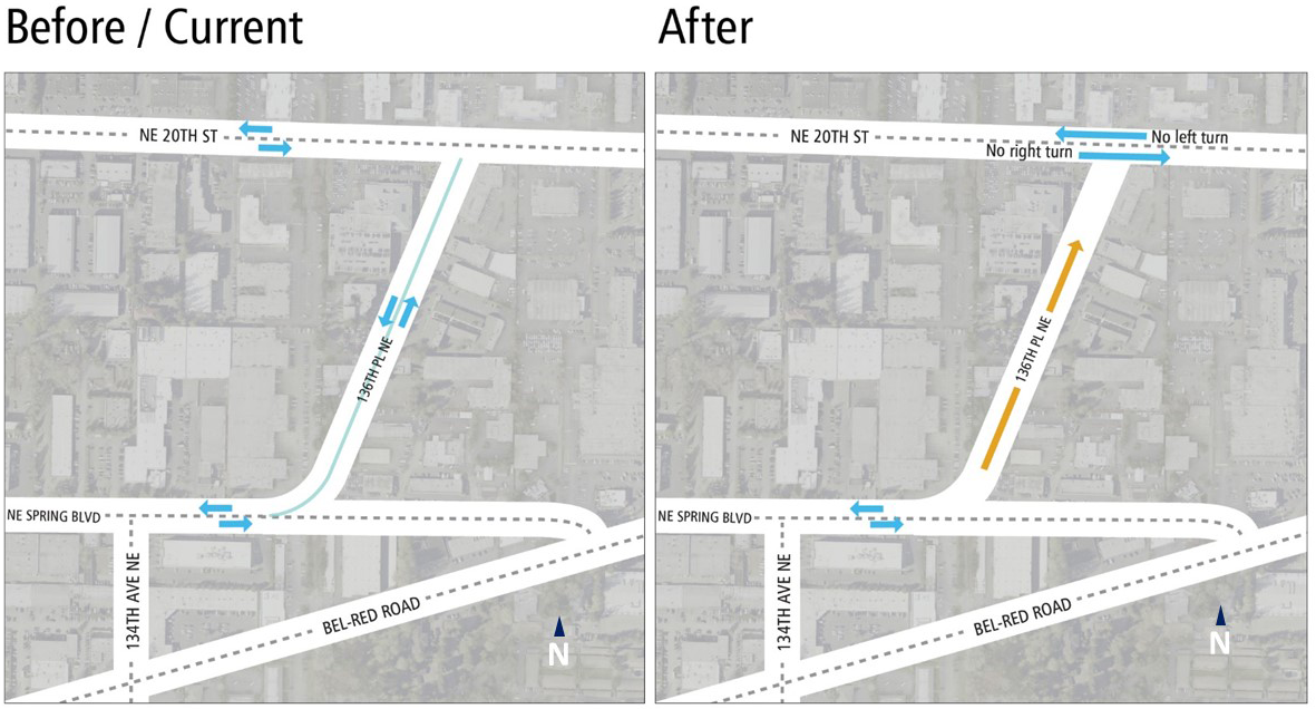 Map of traffic changes 136th Place Northeast in BelRed.