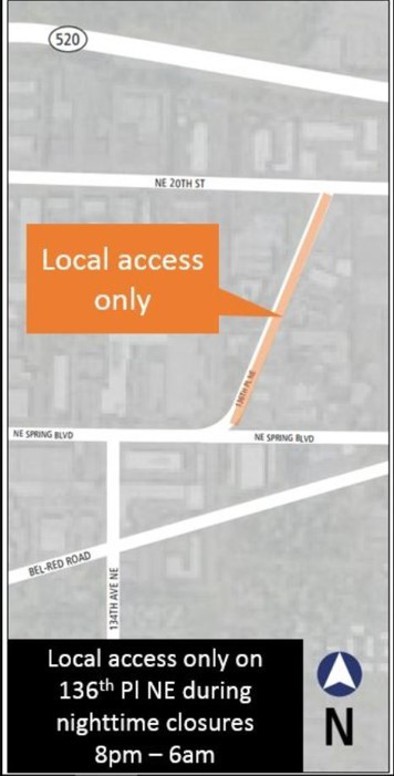 Map of 136th Place Northeast road closures.