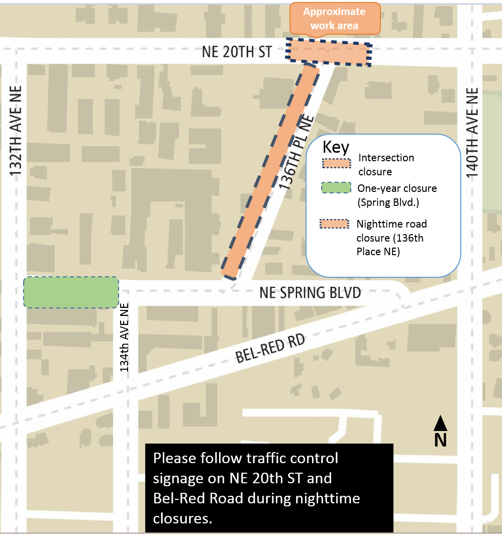 Map of Northeast 20th Street in BelRed neighborhood of Bellevue.