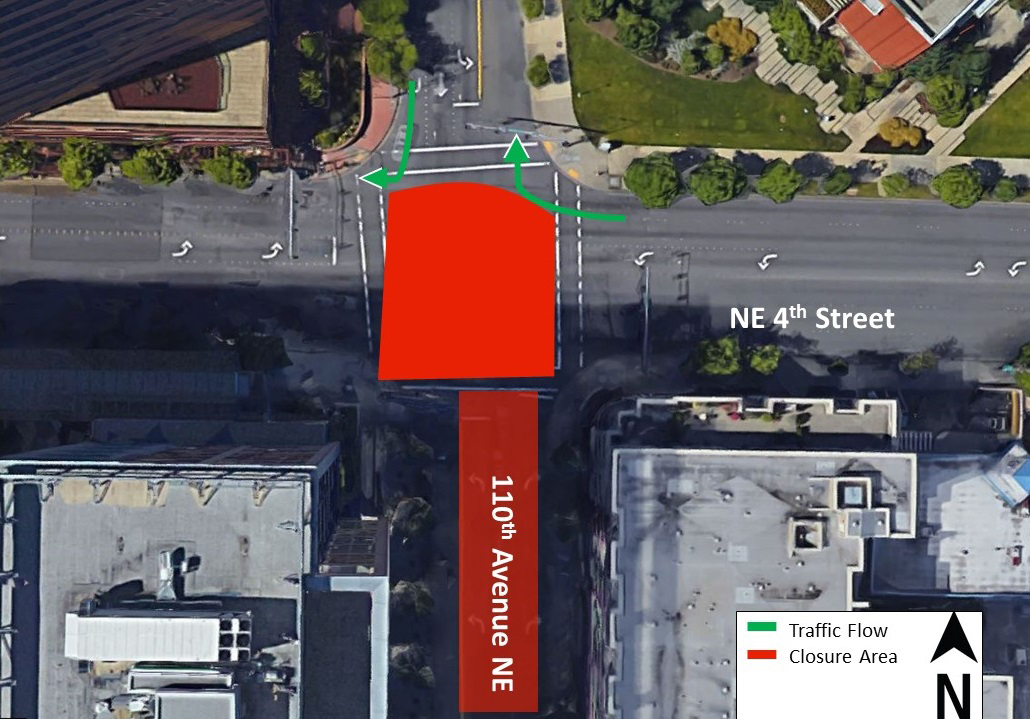 Map of 110th Avenue Northeast intersection closure.