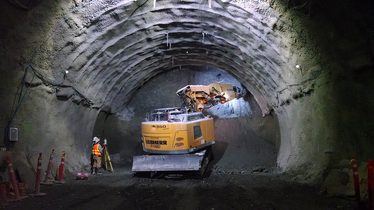 Construction crew excavate the downtown Bellevue light rail tunnel.