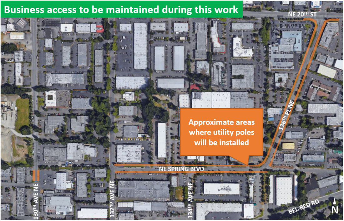 Map of utility pole work for the Bel-Red station.