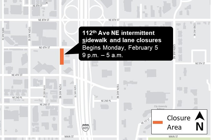 Map of street closures in Bellevue.
