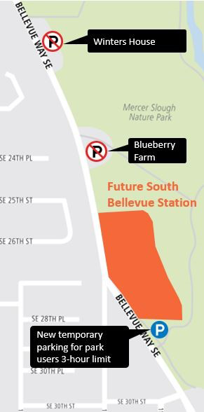 Map of parking changes along Bellevue Way Northeast.