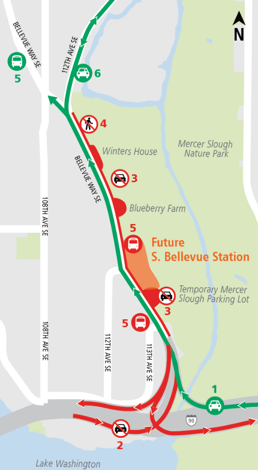 Map of work and restrictions on Bellevue Way Southeast.