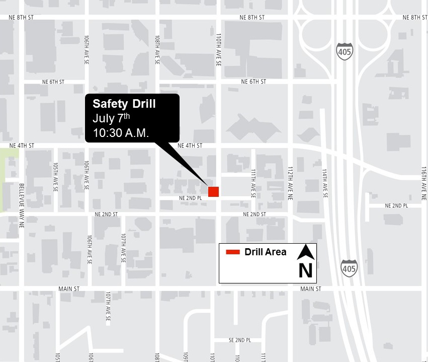 Map showing location of July 7th safety drill.