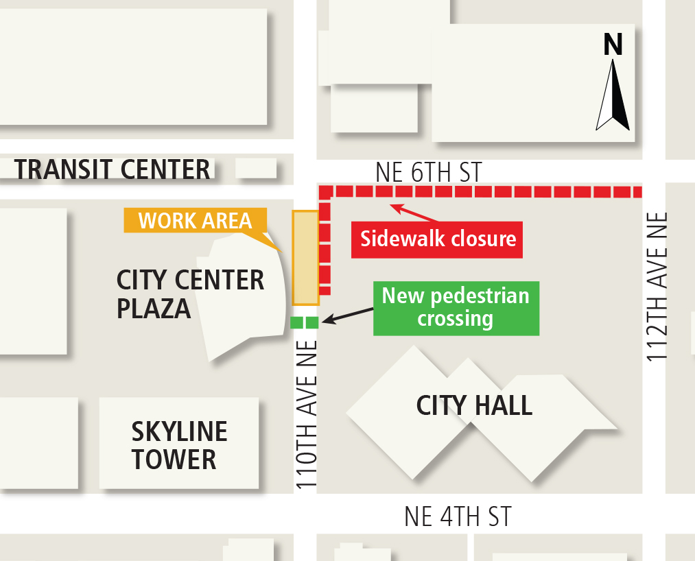 Map of downtown Bellevue street closures.