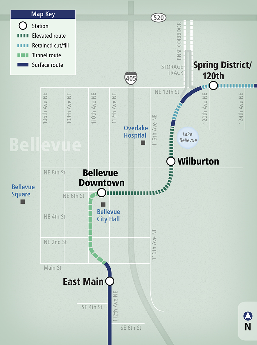 East Link Central Bellevue system map.