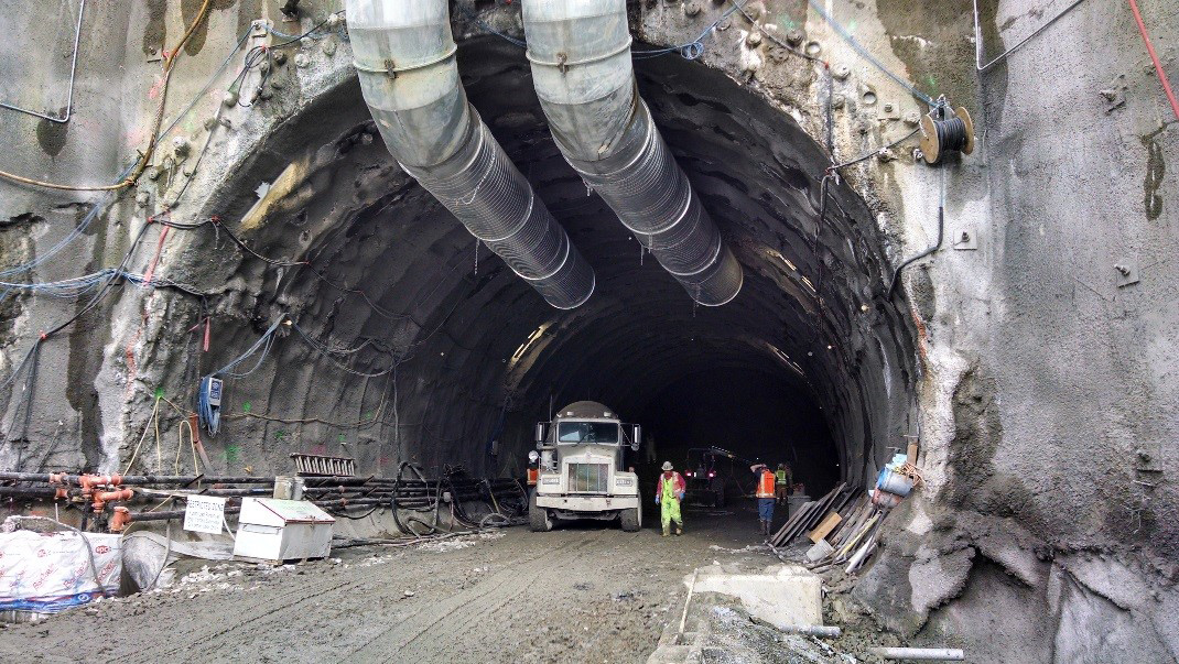 54-inches in diameter, the large metal pipes provide fresh air ventilation for construction crews working inside the tunnel.
