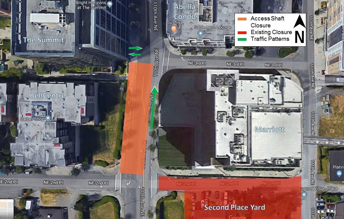 Map of lane closures in downtown Bellevue.