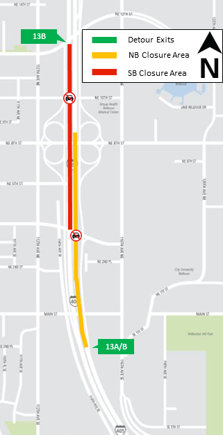 Map of I-405 lane closures.