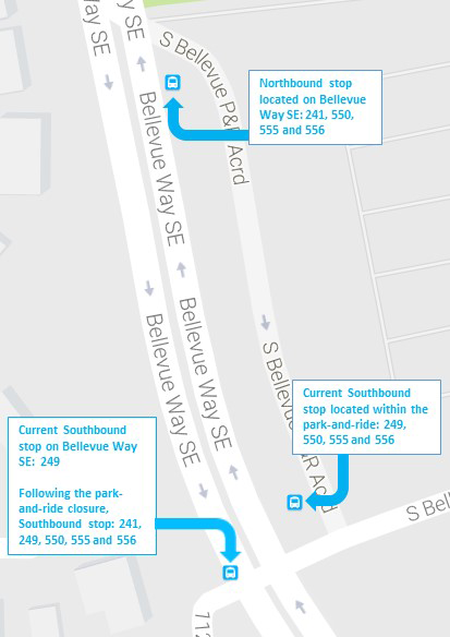 South Bellevue park-and-ride service changes map.