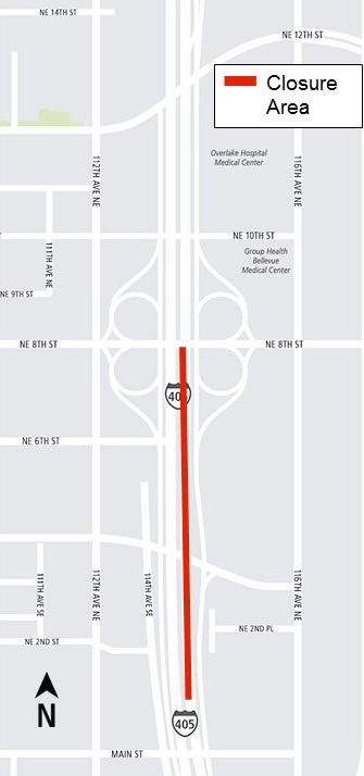 Map of the length of I-405 lane closures.