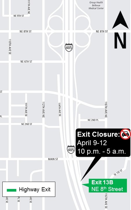 Map of I-405 exit 13B closure.