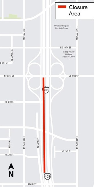 Length of I-405 lane closure map.