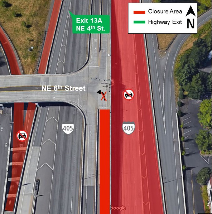 Map of I-405 lane and ramp closures.