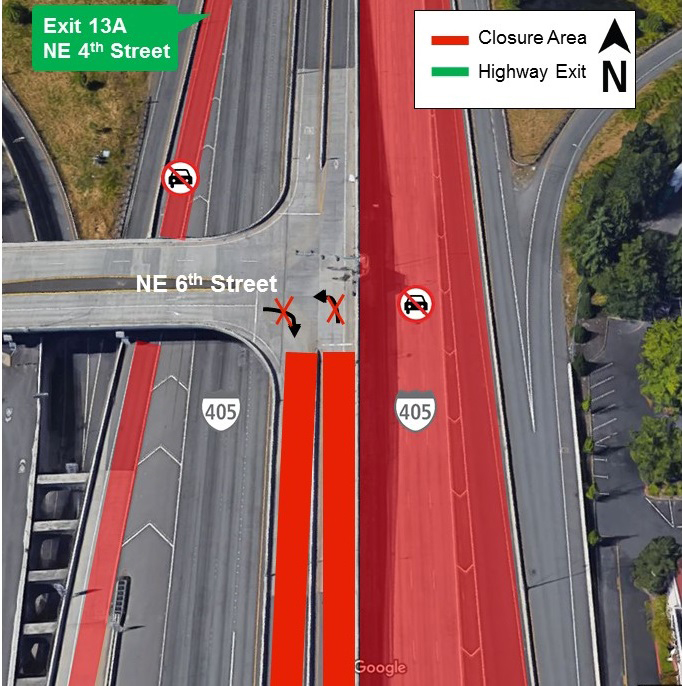 Map of traffic path at downtown Bellevue exit.