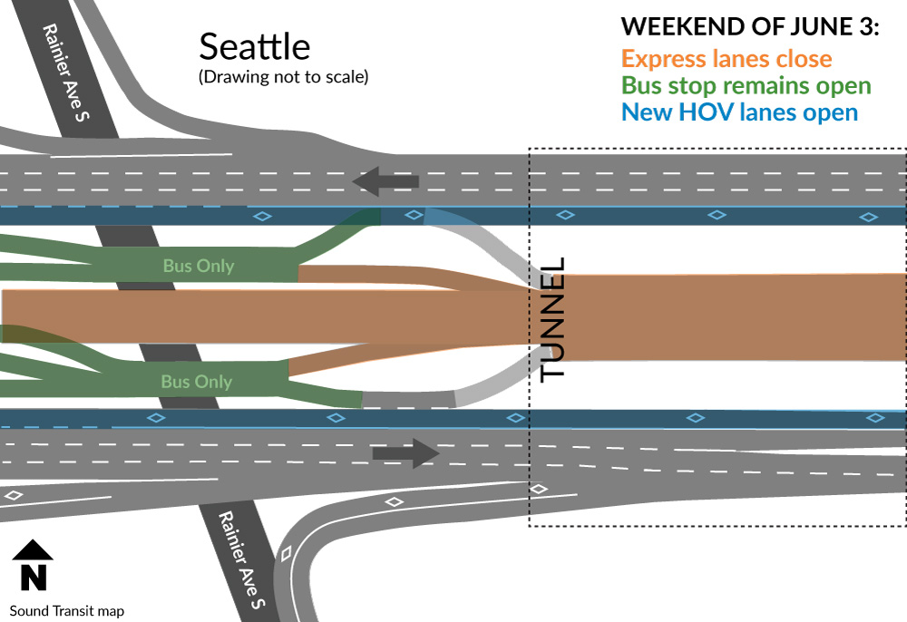 Map of I-90 closures and changes for Seattle.