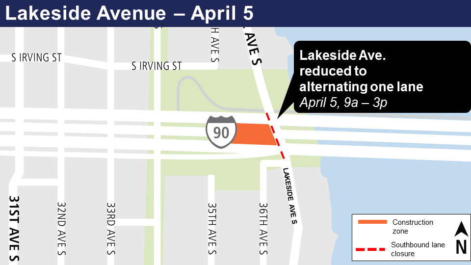 Map of Lakeside Avenue lane closures.